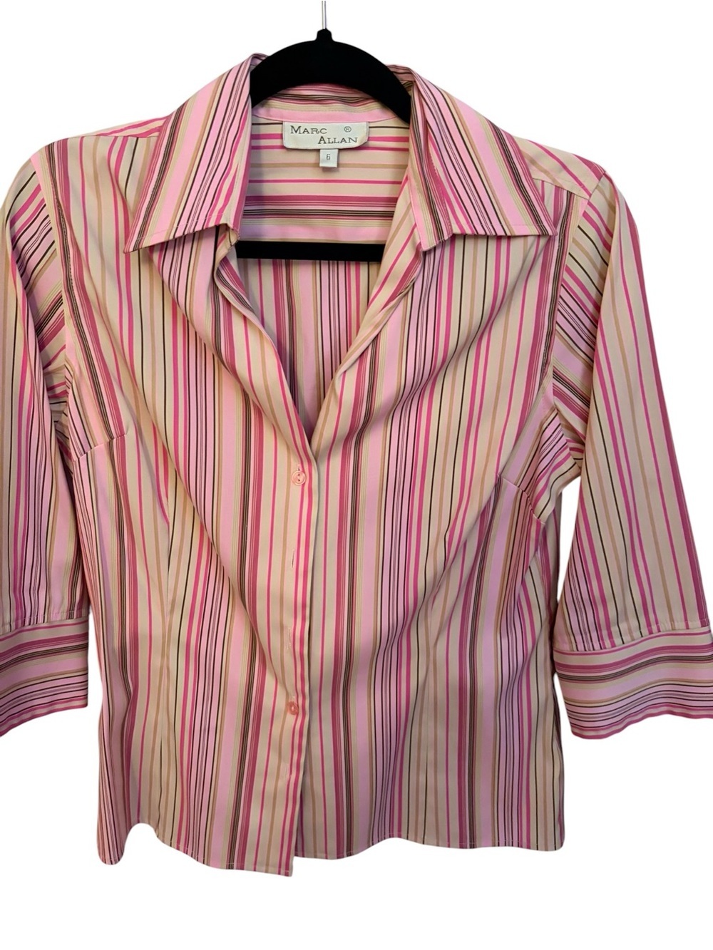 Mark Allan Wrinkle Resistant Pink Striped Women's Button-Down Shirt